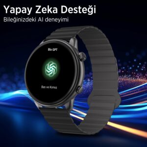 SW02AI 1.43” AMOLED Ekran, Bluetooth 5.2 Telefon Görüşme ve ChatGPT Destekli IP68 Suya Dayanıklı Sağlık Takibi Tansiyon Nabız Ölçer Özellikli iOS & Android Uyumlu Akıllı Saat Siyah-Gri